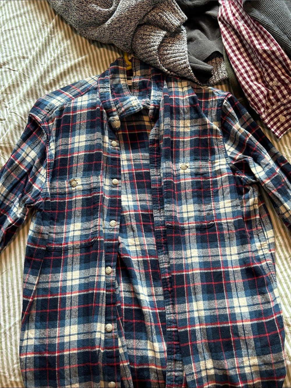 Sonoma Navy, Cream & Red Plaid Button-Up Shirt